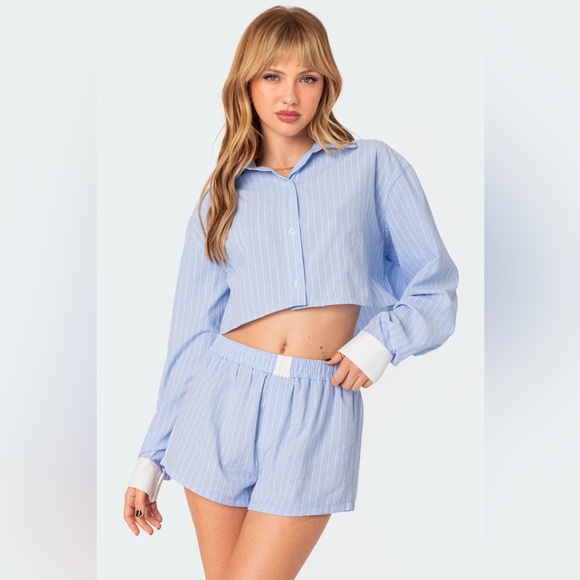 Striped Button Down and Boxer Short Set - Picture 2 of 5